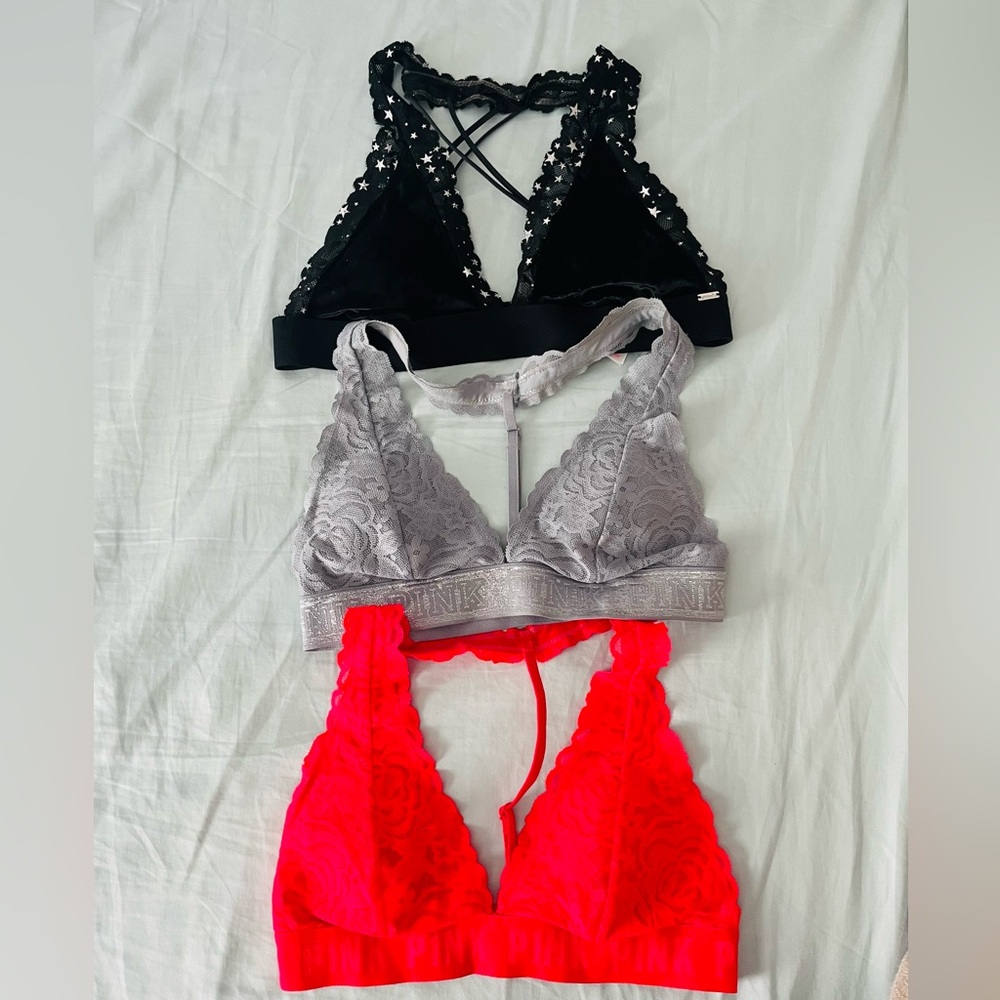 Victoria’s Secret PINK bralette lot of 3, size small- BARELY WORN